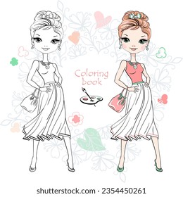 Vector Coloring Book 5 of cute fashion blond girl