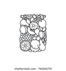 Vector coloring book adult illustration, meditation and relax. Shape of Fruit jam illustration. Black and white isolated image. Creative homemade sweets doodle art. Adult anti stess cooking theme