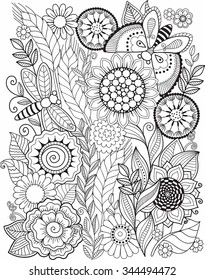 Vector coloring book for adult and meditation. Decorative mandala Summer flowers