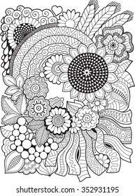 Vector coloring book for adult and meditation. Decorative mandala Summer flowers