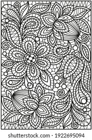 Vector coloring book for adult in a style embroidery lace. Decor for wedding, postcards, stained glass, laser cutting. Black and white image on a white background