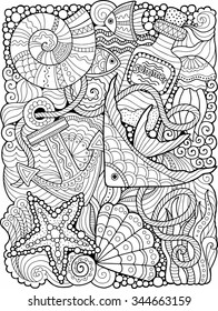 Vector. coloring book for adult. Summers sea