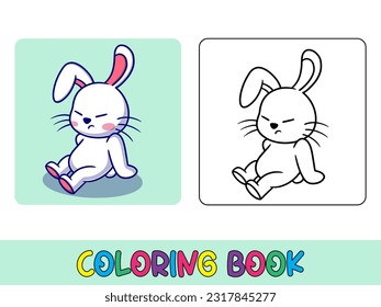 Vector coloring book animal activity. Coloring book cute animal for education cute rabbit black and white illustration