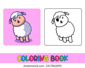 Vector coloring book animal activity. Coloring book cute animal for education cute sheep black and white illustration