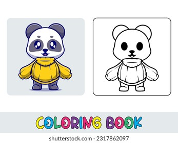 Vector coloring book animal activity. Coloring book cute animal for education cute panda black and white illustration

