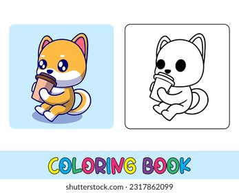 Vector coloring book animal activity. Coloring book cute animal for education cute puppies black and white illustration
