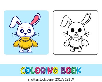 Vector coloring book animal activity. Coloring book cute animal for education cute rabbit black and white illustration
