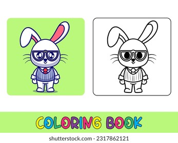 Actividad animal del libro de coloreado vectorial. Libro de coloración animal lindo para la educación linda ilustración de conejo negro y blanco
