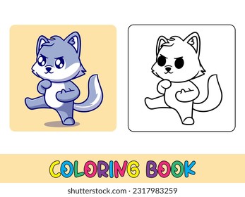 Vector coloring book animal activity. Coloring book cute animal for education cute wolf black and white illustration
