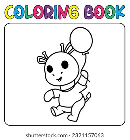 Actividad animal del libro de coloreado vectorial. Libro de colores lindo animal para la educación linda jirafa ilustración en blanco y negro

