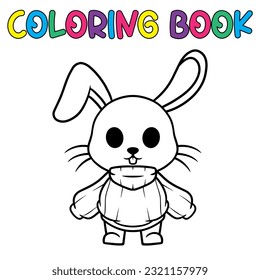 Actividad animal del libro de coloreado vectorial. Libro de colores lindo animal para la educación linda conejita ilustración en blanco y negro
