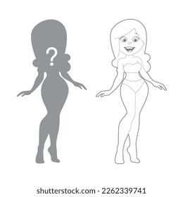 Vector coloring book. Cartoon cute young girl dressed in underwear. Isolated on white background.