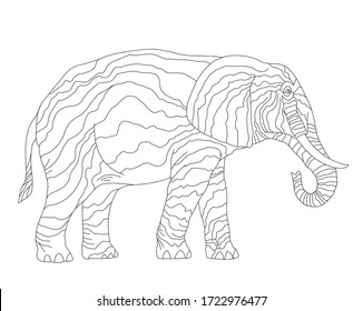 Vector coloring book for children and adults with an elephant. African savannah elephants are the largest land mammals. The study of animals, line art. A series of coloring animals of Africa