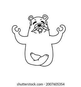 Vektorfarbbuch für Kinder Cartoon Bär Yogi. Handgezeichnete Konturgrafik mit schwarzer Tinte. Design für die Gestaltung eines Banners für Yoga, Meditation und Entspannung.