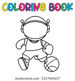 Vector coloring book for children a cute astronaut playing basketball. Vector coloring template for education kids