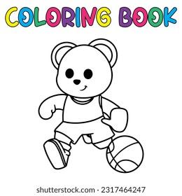 Vector coloring book for children a cute panda playing basketball. Vector coloring template for education kids