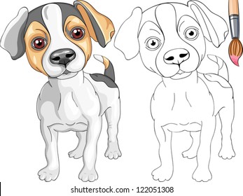 Vector Coloring Book for Children of funny smiling Puppy dog Jack Russell Terrier breed