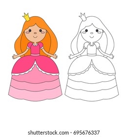 Vector coloring book for children. Coloring page outline of cartoon beautiful princess on a white background.