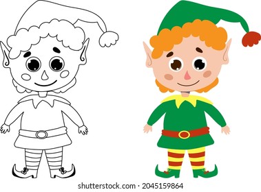 vector coloring book cute christmas elf