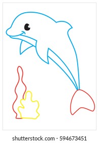 Vector coloring book of cute dolphin