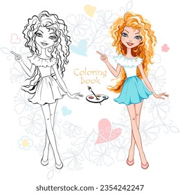 Vector Coloring Book of cute fashion blond girl