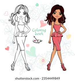 Vector Coloring Book of cute fashion hispanic girl