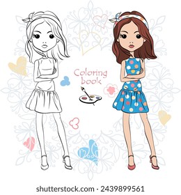 Vector Coloring Book of cute fashion blond girl