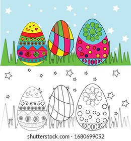 Vector coloring book easter egg illustrator for kids, fun and learning, eps 10
