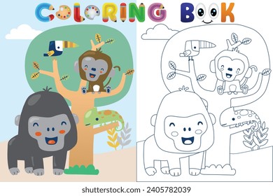 Vector coloring book with funny animals cartoon