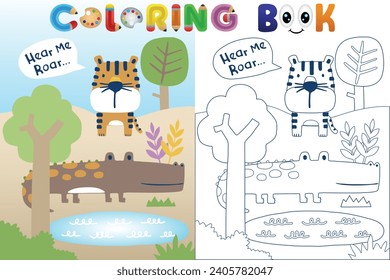 Vector coloring book with funny animals cartoon