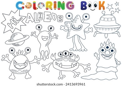 Vector coloring book with funny monsters