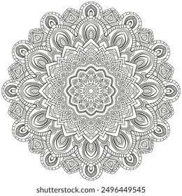 Vector coloring book. Geometric floral pattern. Contour drawing on a white background.