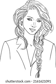 Vector Coloring. coloring book.The girl has a long braid.