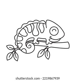 Vector coloring book illustration. Cute bright chameleon in cartoon style