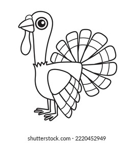 Vector coloring book illustration. Cute turkey in cartoon style