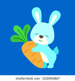 Vector coloring book illustration. Cute bunny with carrot in cartoon style