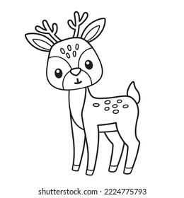 Vector coloring book illustration. Funny deer in cartoon style