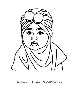 Vector coloring book image of Muslim girl wearing the hijab