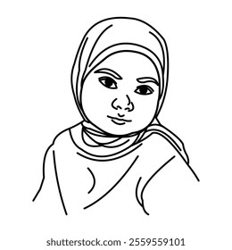 Vector coloring book image of Muslim girl wearing the hijab