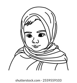 Vector coloring book image of Muslim girl wearing the hijab