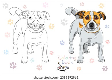 Vektorfarben-Buchseite des Cartoon-Hundes Jack Russell Terrier Rasse