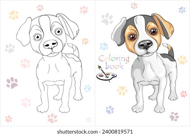 Vector Coloring Book page of cartoon dog Jack Russell Terrier breed