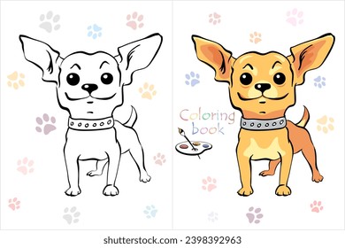 Vector Coloring Book page of Cute funny dog tan shorthaired Chihuahua breed