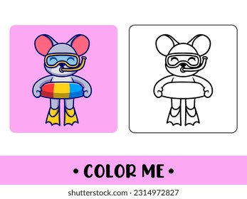 Vector coloring book or page for kids. cute mouse black and white illustration