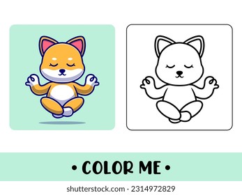 Vector coloring book or page for kids. cute dog meditate black and white illustration