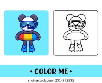 Vector coloring book or page for kids. cute panda black and white illustration