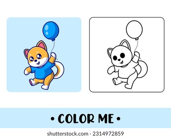 Vector coloring book or page for kids. cute dog black and white illustration