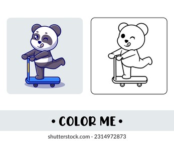 Vector coloring book or page for kids. cute panda black and white illustration