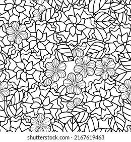 Vector coloring book page. Seamless Monochrome Floral Pattern