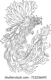 Vector coloring book Phoenix bird.